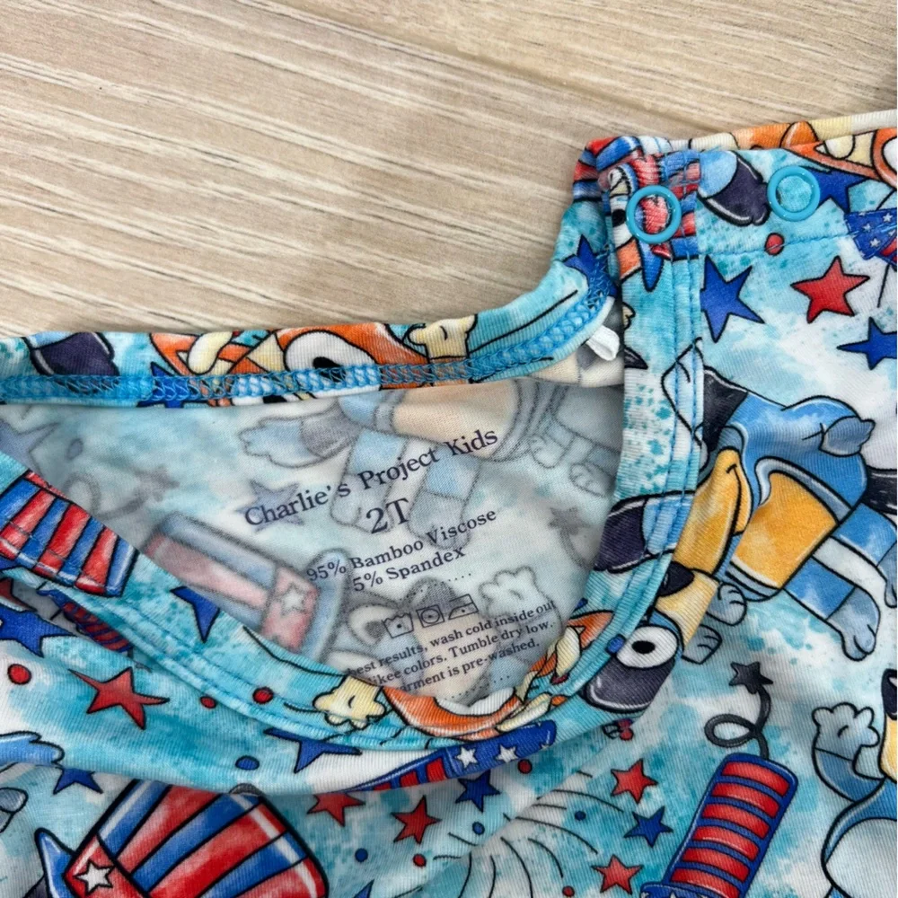 Charlie’s Project Kids Bluey Fireworks Fourth of July Bamboo Twirl Dress & Bow